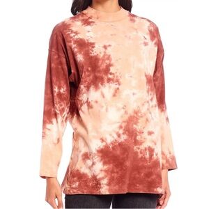 Free People Be Free Tie Dye Oversized Long Sleeve Tee Cabernet Orange Red Medium